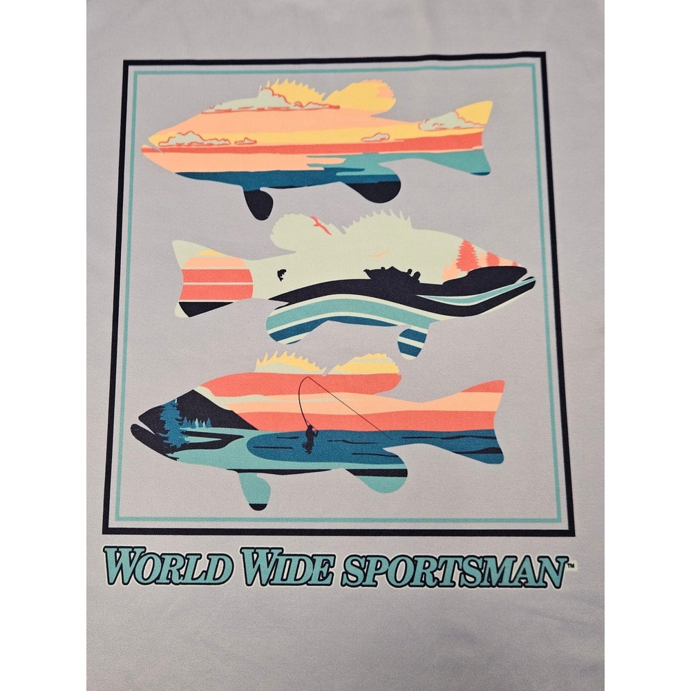 World Wide Sportsman Fishing Shirt Mens Large Blue Long Sleeve Graphic Fisherman